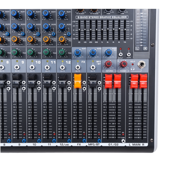 AMW Q12 v3 Mesa de Som 12 Canais Combo 99 Efx Dsp 2 Aux Hi-Z Interface USB Eq BT