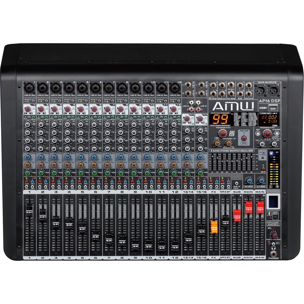 AMW AP16 DSP Mesa de som 16 Canais Efx Rec BT com função Interface