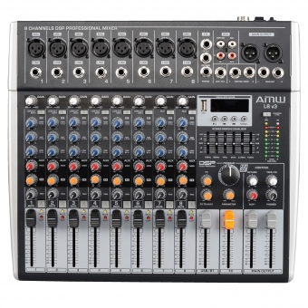 AMW L8 v3 Mesa de Som 8 Canais XLR Efx Rec Mp3 Eq