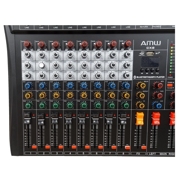 (USADO) AMW CX8 v3 Mesa de Som 8 canais USB BT EFX PFL Eq 3 Bandas