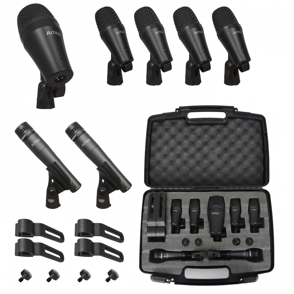 Amw Dm7 Kit Microfone Bateria 7 Microfones Peças Com Estojo E Acessórios Inclusos ! Preto