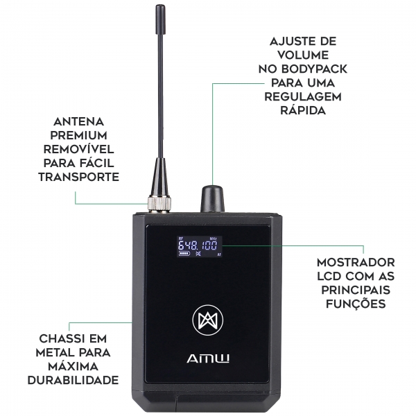 AMW PWM100 v2 Retorno de Palco sem fio UHF Digital In Ear + Estojo