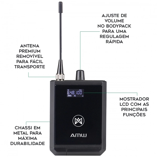 AMW PWM100 v2 Retorno de Palco sem fio UHF Digital In Ear + Estojo