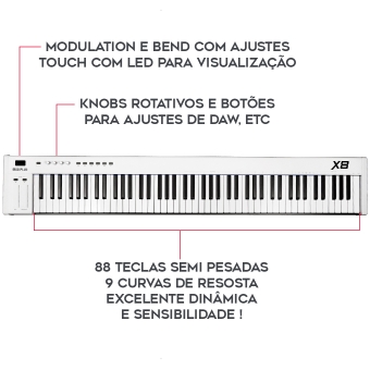 Midiplus X8 II White PRO 88 V2  Teclado Controlador Midi 88 Teclas Semi Pesadas