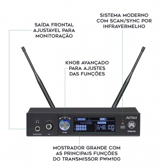 AMW PWM100 v2 Retorno de Palco sem fio UHF Digital In Ear + Estojo