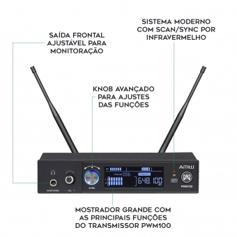 AMW PWM100 v2 Retorno de Palco sem fio UHF Digital In Ear + Estojo