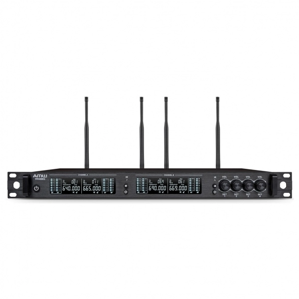 (USADO) AMW AU7000 Microfone Sem Fio Profissional 4 Canais Digital UHF Multibanda WR488Q