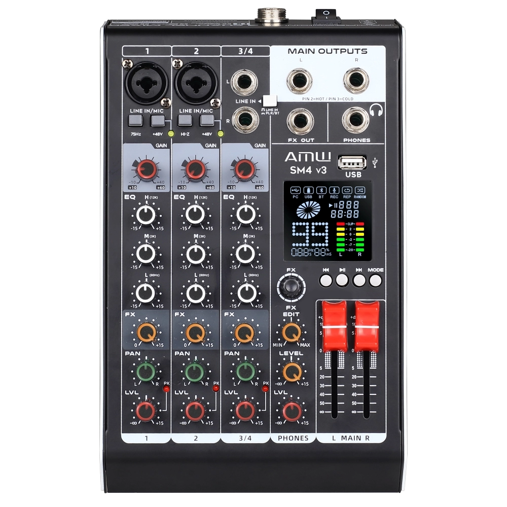 AMW SM4 v3 Mesa de Som 4 Canais com Efeitos DSP USB Interface