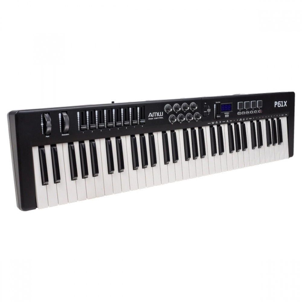 (USADO) AMW P61X Teclado Black Controlador Midi USB com 61 Teclas PADs Faders e Knobs