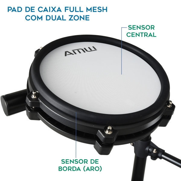 AMW ED3 Pro v2 Bateria Eletrônica PADs em Mesh Caixa Dual Zone Pratos c Choke