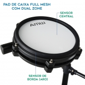 AMW ED3 Pro v2 Bateria Eletrônica PADs em Mesh Caixa Dual Zone Pratos c Choke