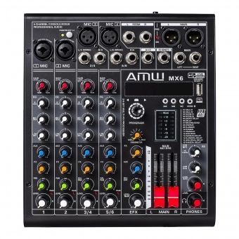 AMW MX6 v2 Mesa de Som 6 Canais 4 XLR EFX Interface USB