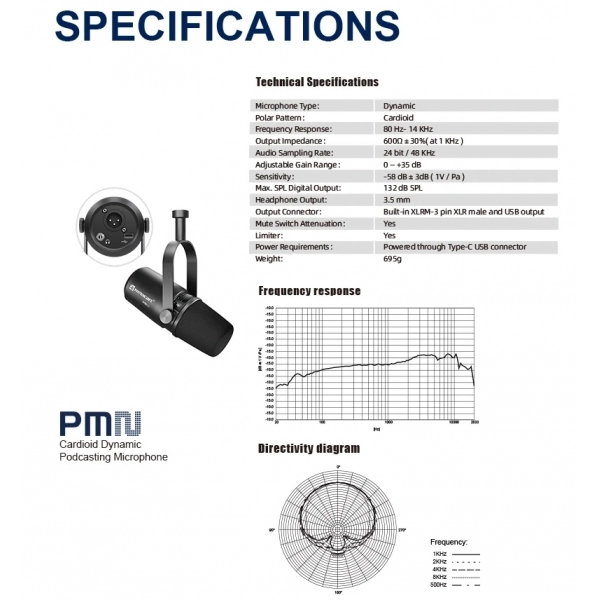 Amw PM2 Microfone Digital com Interface USB e Software MV7