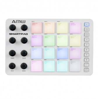 AMW Smartpad White Controlador Midi USB 16 PADs 8 Knobs Multifunção BT DAW Li-Ion