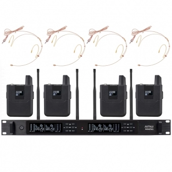 AMW BU6000 Microfone sem Fio Digital 4 Canais Bodypack + Auricular + Case