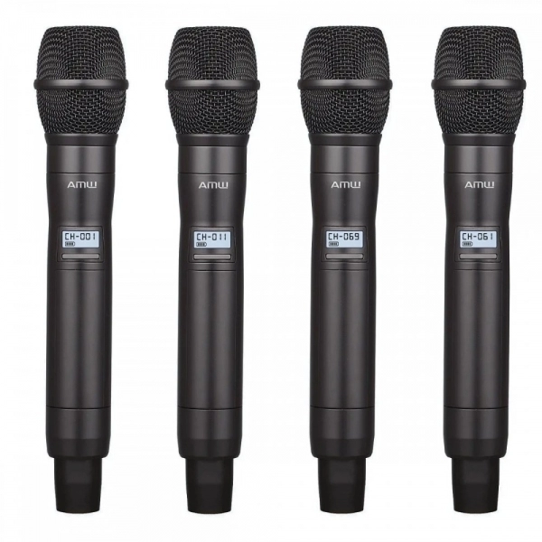 (USADO) AMW AU7000 Microfone Sem Fio Profissional 4 Canais Digital UHF Multibanda WR488Q
