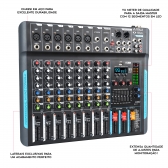 AMW KX10 v3 Mesa de som 10 Canais 99 Efeitos Efx Mute Aux Eq