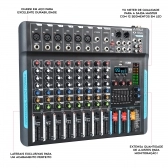 AMW KX10 v3 Mesa de som 10 Canais 99 Efeitos Efx Mute Aux Eq