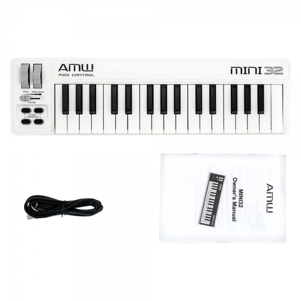 AMW Mini 32 Branco Teclado Controlador Midi USB 32 Teclas