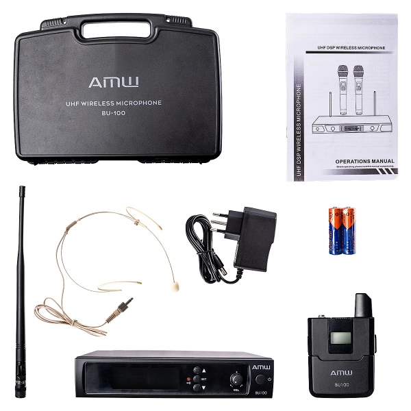 AMW BU100 Auricular Sistema Transmissão sem fio UHF Digital Microfone Auricular Bege P2