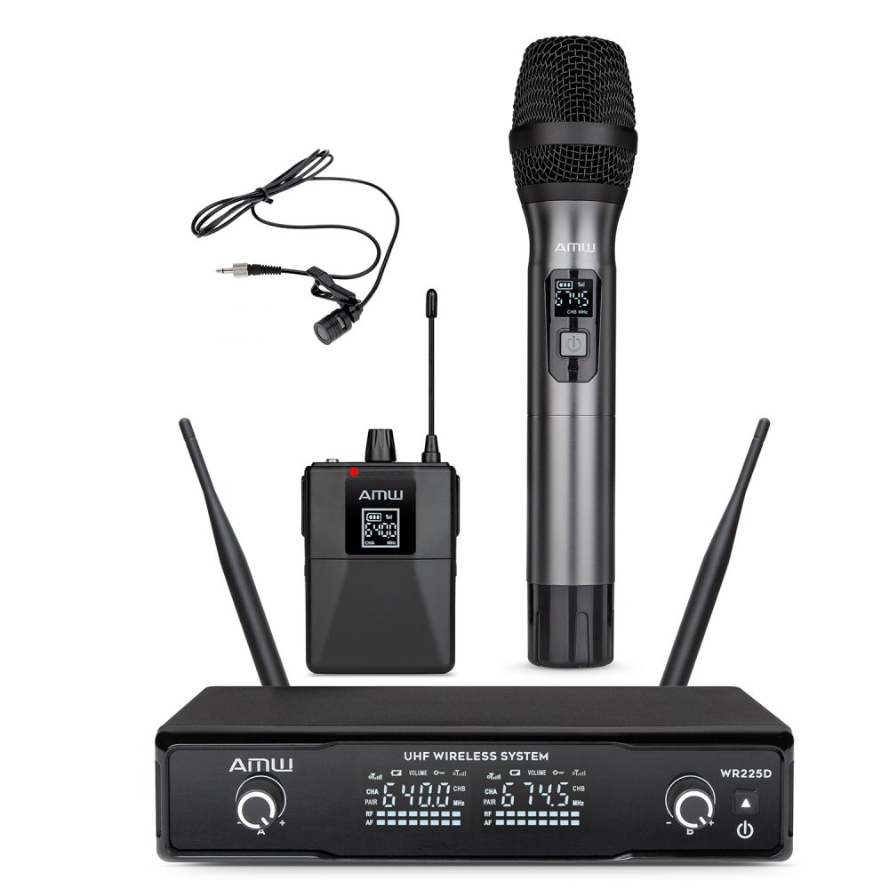 AMW BM200 Microfone Sem Fio de Mão + Bodypack + Lapela 1M 1B 1L