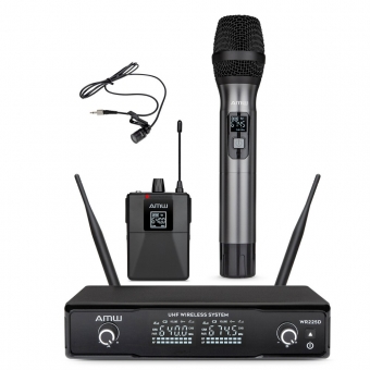 AMW BM200 Microfone Sem Fio de Mão + Bodypack + Lapela 1M 1B 1L