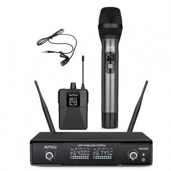 AMW BM200 Microfone Sem Fio de Mão + Bodypack + Lapela 1M 1B 1L