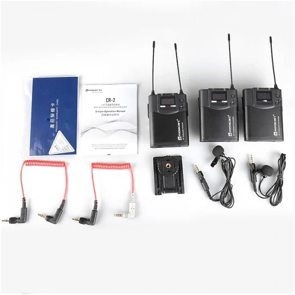 Relacart Cr2 Dual CLIP Microfone Sem Fio lapela Duplo Uhf Câmera Uwp ( CR + 2X CP )