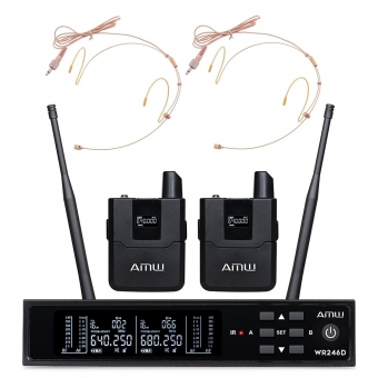 AMW BU300 v2 Microfone Sem Fio Duplo Auricular Digital UHF + Estojo