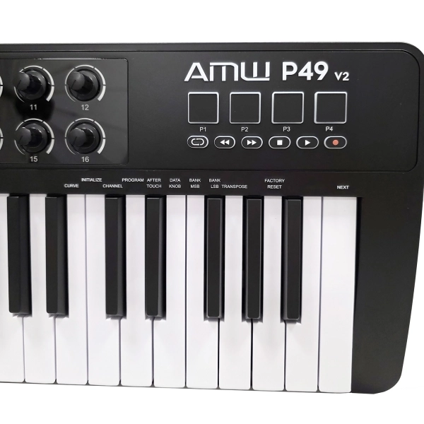 AMW P49 v2 Teclado Controlador MIDI USB 49 Teclas 8 Faders 8 Knobs