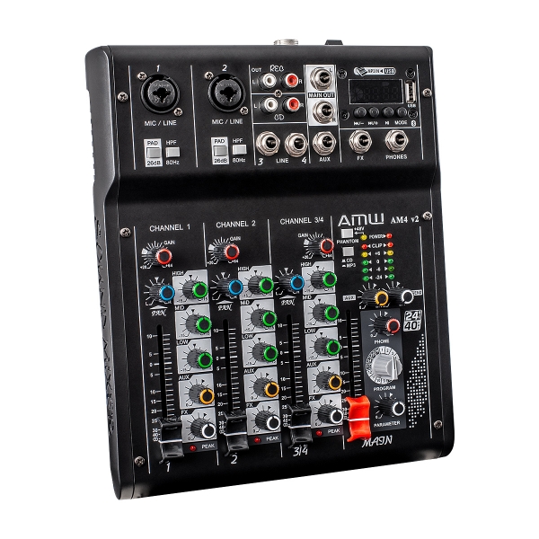 AMW AM4 v2 Mesa de Som 4 Canais 2 XLR Mp3 Efx Bt Interface de áudio USB