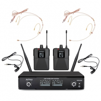 AMW BU200 Kit Microfone Sem Fio Duplo Lapela e Auricular UHF Digital 2B 2A 2L