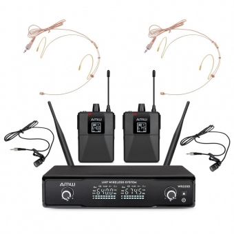 AMW BU200 Kit Microfone Sem Fio Duplo Lapela e Auricular UHF Digital 2B 2A 2L