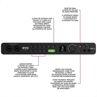 Audient EVO 16 Interface de Áudio Profissional 24 In x 24 Out com WClock e ADAT