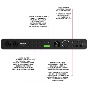 Audient EVO 16 Interface de Áudio Profissional 24 In x 24 Out com WClock e ADAT