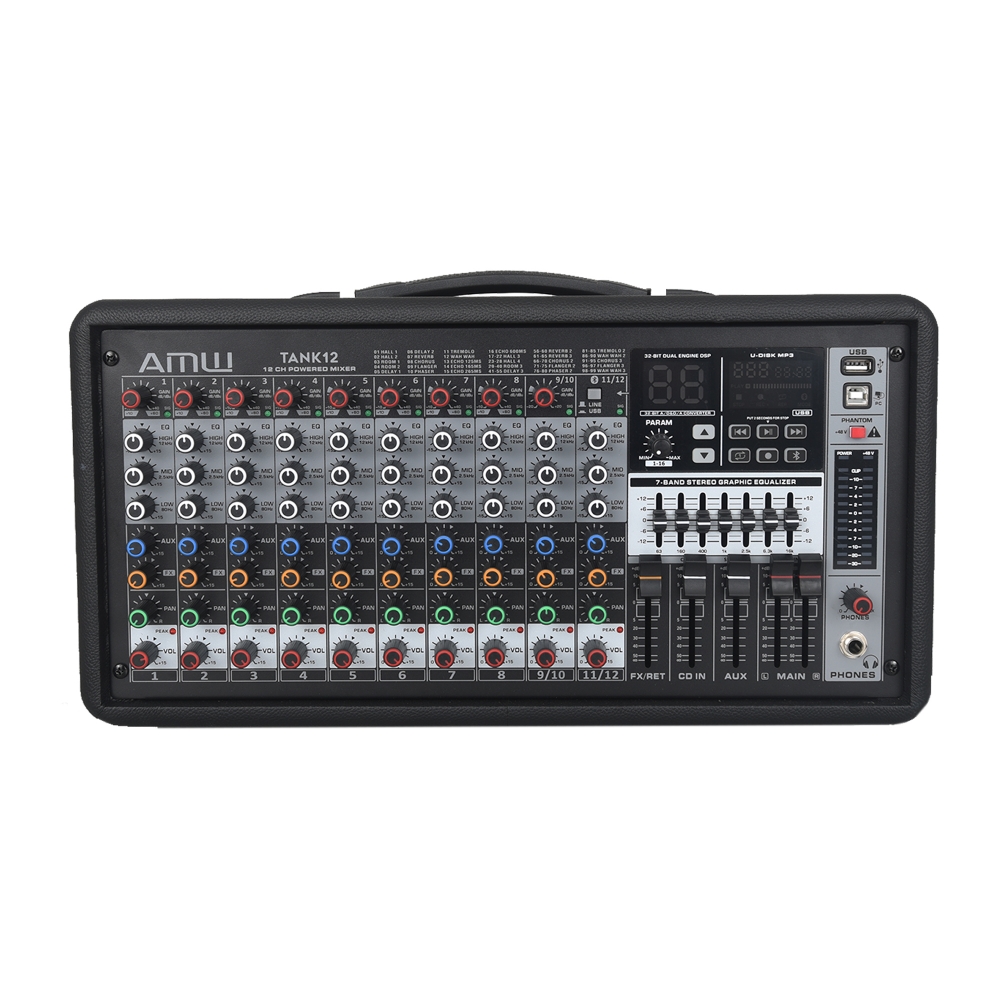AMW Tank 12 Mesa de Som Ativa 12 Canais Efx Premium USB 600W RMS