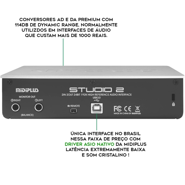 Midiplus Studio 2 Interface de Áudio USB 2x2