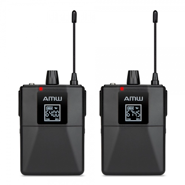 AMW BU200 Kit Microfone Sem Fio Duplo Bodypack Auricular UHF Digital 2B 2A