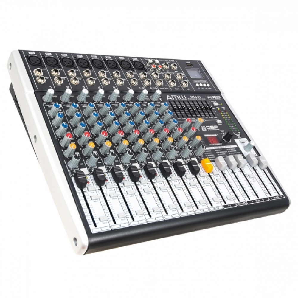 (USADO) AMW M10 Fx v3 Mesa de Som 10 Canais com EFX BT Player Sub Out e Interface!