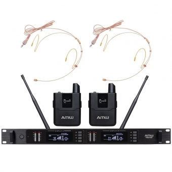 AMW BU400 v2 Microfone sem fio Duplo Auricular Digital UHF Rack + Estojo