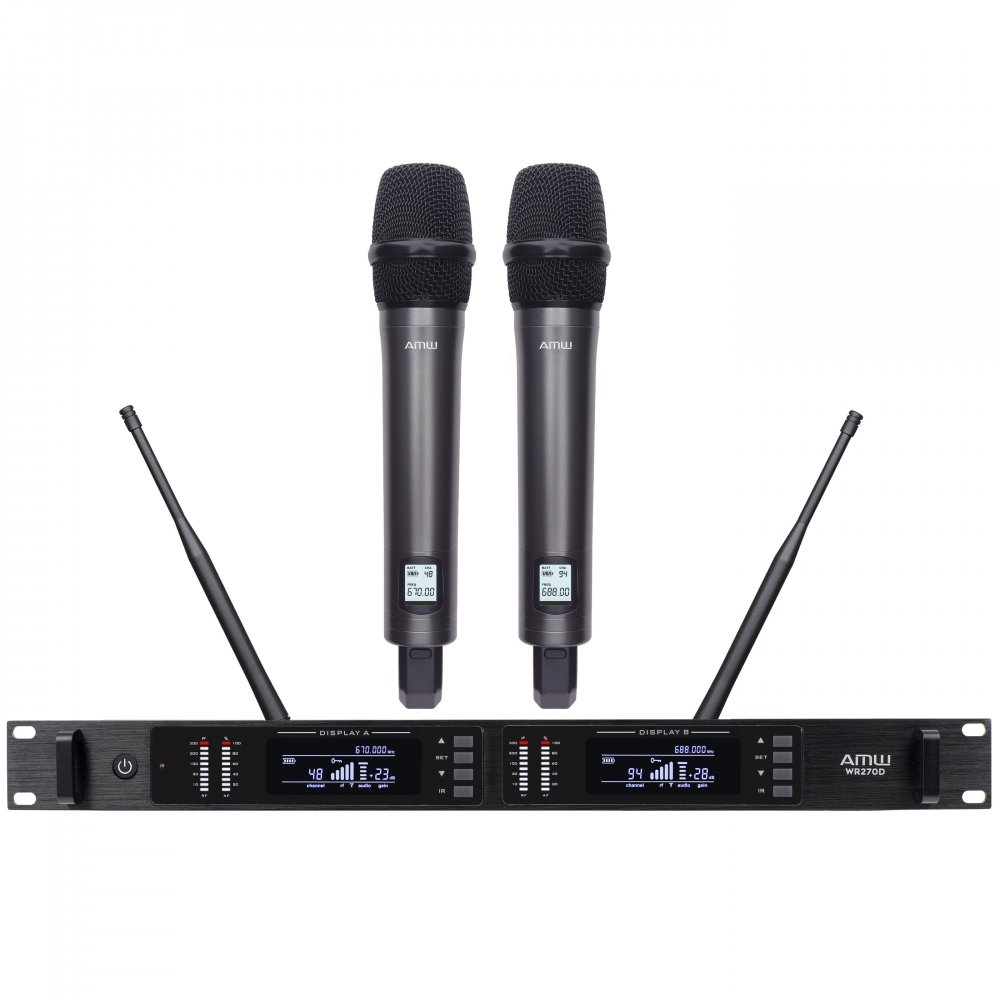 AMW AU400 v2 Microfone sem fio Duplo de Mão Digital UHF Rack + Estojo