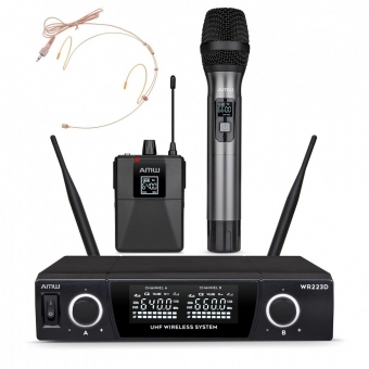 AMW BM230 Microfone Sem Fio de Mão + Bodypack + Auricular 225 1M 1B 1A