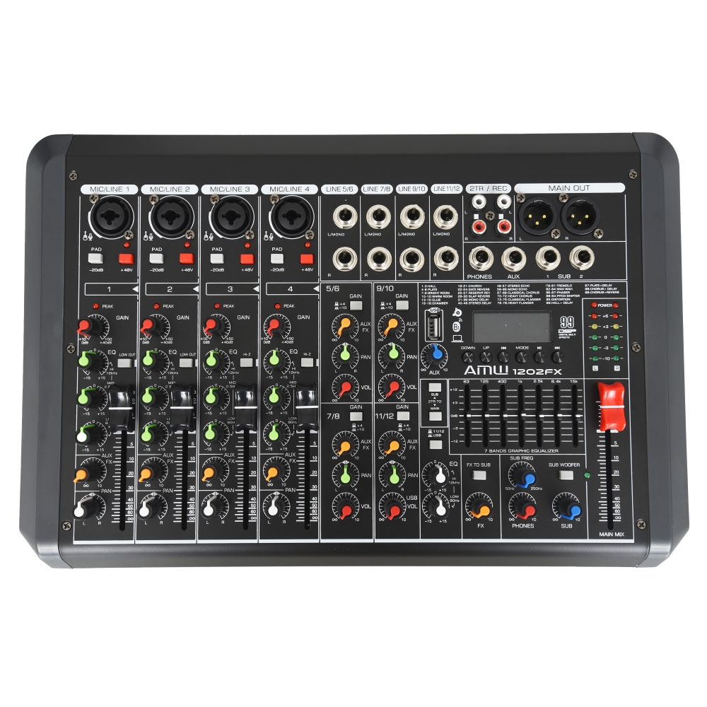 AMW 1202FX Mesa de Som 12 Canais 99 Efx Interface USB 2x2