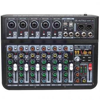 AMW AM7 v2 Mesa de Som 7 Canais 5 XLR Mp3 Efx Bt Interface de áudio USB