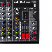 (USADO) AMW MX6 v2 Mesa de Som 6 Canais 4 XLR Bluetooth EFX Bluetooth Interface USB