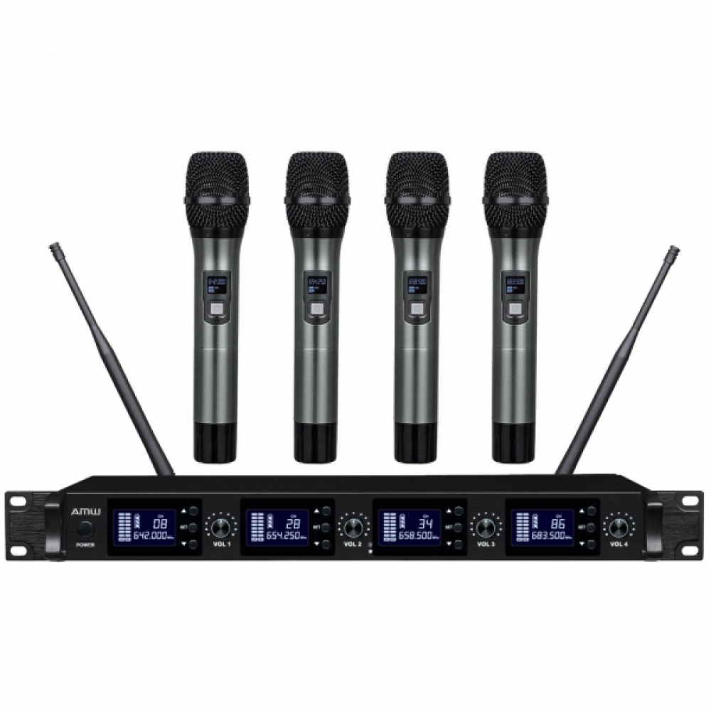 (USADO) AMW AU4000 v2 Microfone Sem Fio 4 Canais UHF Digital + Case