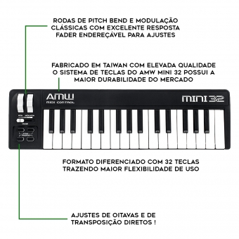 AMW Mini 32 Black Teclado Controlador Midi
