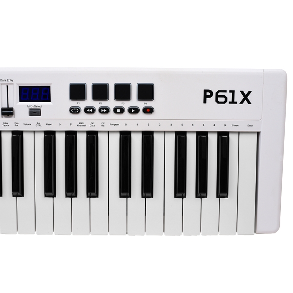 AMW P61X White Teclado Controlador Midi USB com 61 Teclas PADs Faders e Knobs