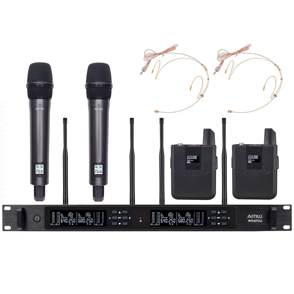 AMW BM6000 v2 Microfone Sem Fio Digital 4 Canais Uhf Bodypack Auricular