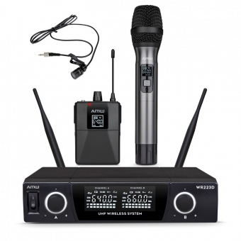 AMW BM230 Microfone Sem Fio de Mão + Bodypack + Auricular 225 1M 1B 1A